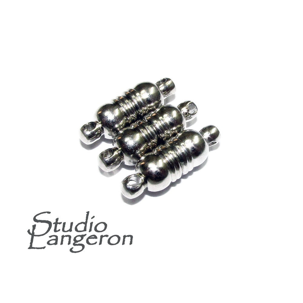 3 Silver Tone Magnetic Clasp Cylinder Design 18x6 mm, Nickel Free, Zinc Alloy Metal, Jewelry making, Clasp, Magnetic clasp, Silver plated