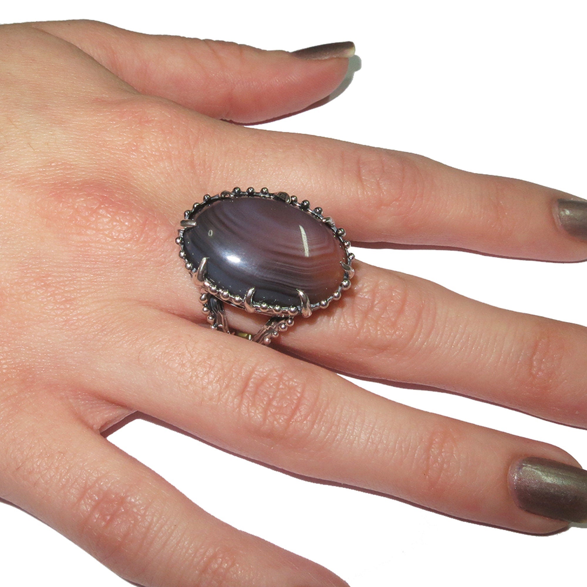 Statement Agate ring 925 sterling silver size 8 1/2, handmade ring, Botswana Agate, single copy, Agate, silver ring, gemstone - 1 piece