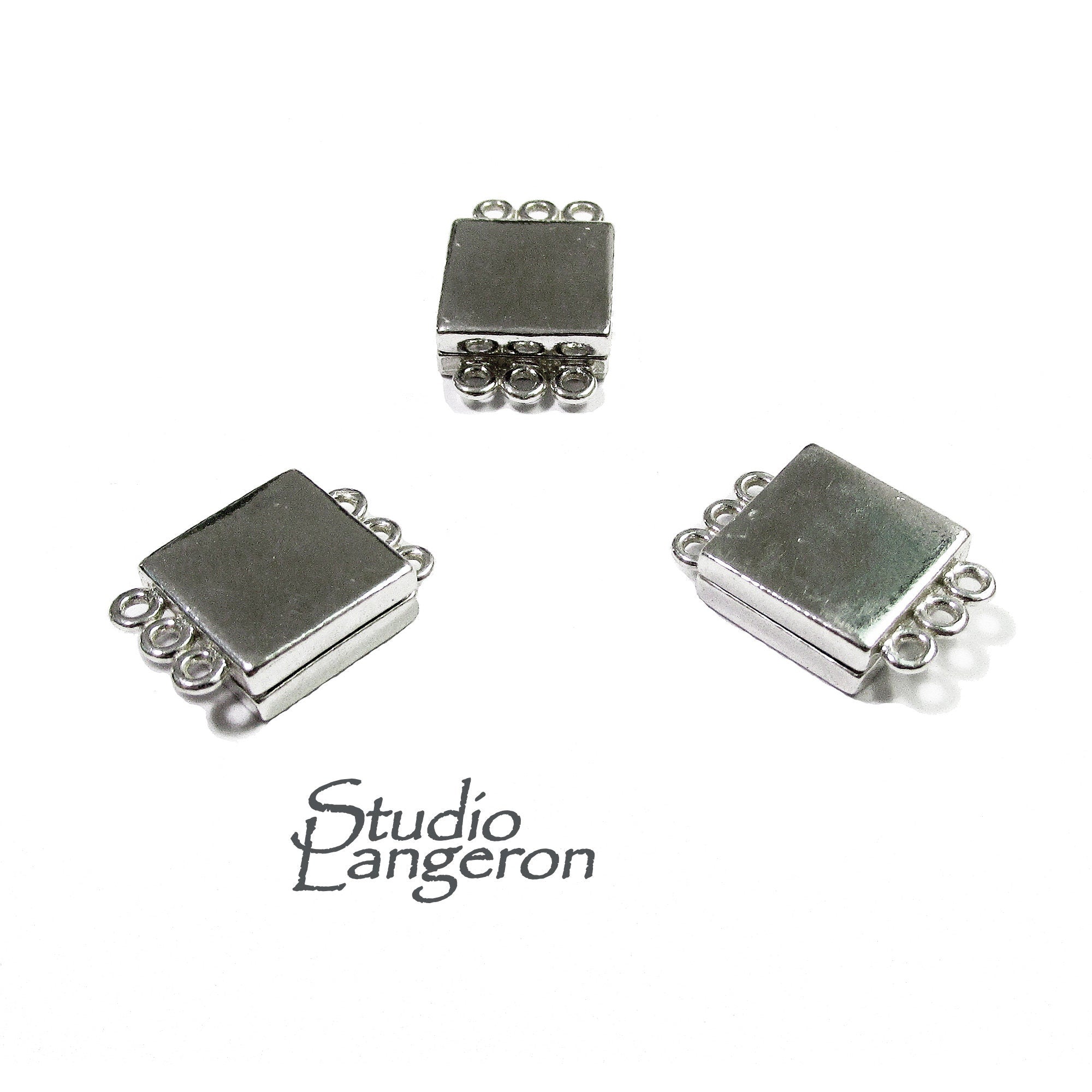 925 Sterling Silver Magnetic Square Button Clasps with three loops, Magnetic clasp, Silver clasp, Jewelry making, 925 silver clasp - 1 piece