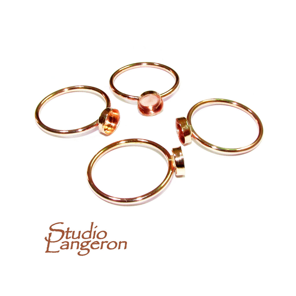 14K Rose gold filled blank ring with bezel cup 6mm size 4 - 11, Base ring, Rose Gold filled ring, setting, jewelry making, setting - 1 piece