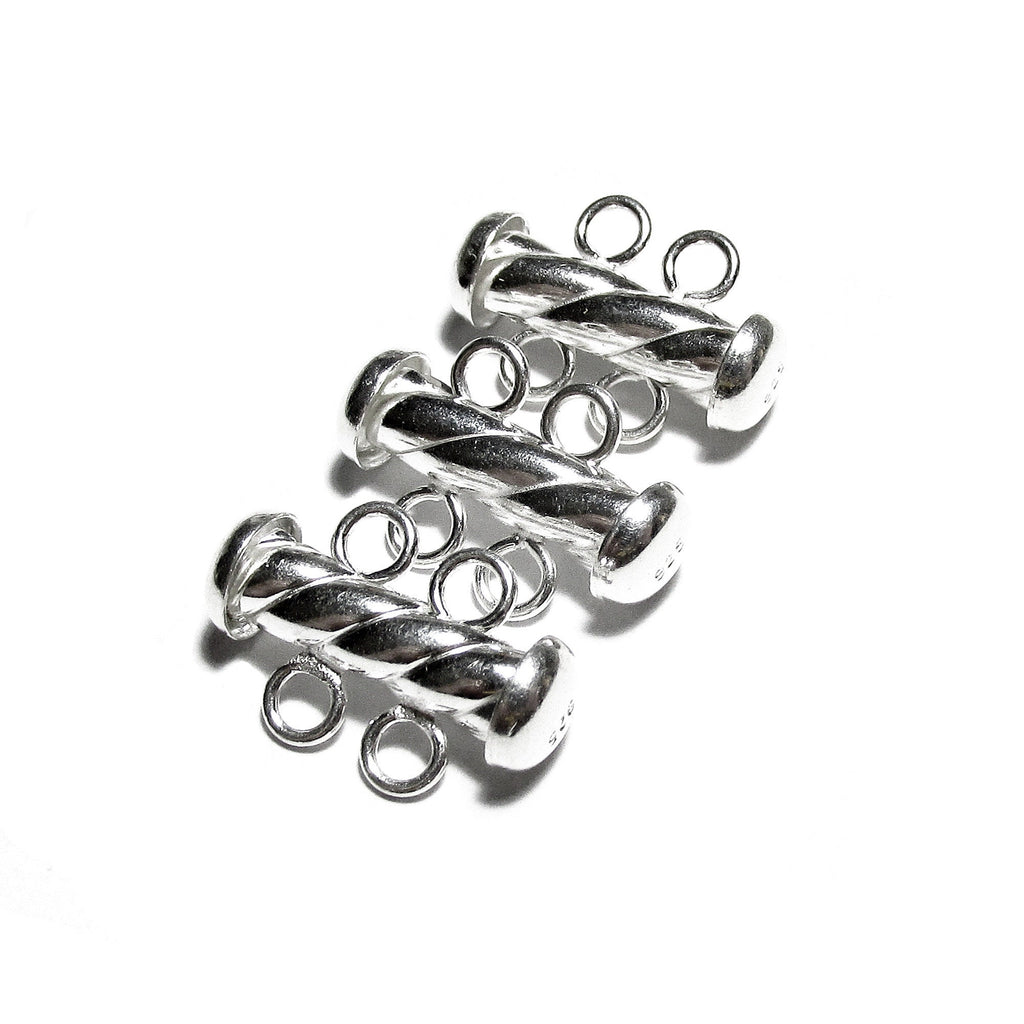 925 Sterling Silver Twisted Tube Bar Clasp 2-Hole size 4.3x16 mm, Silver Clasps, Slide Clasps, Sterling silver, Jewelry making - 1 piece