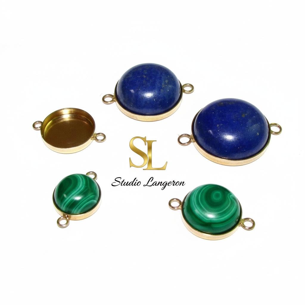 14K Yellow gold filled Round Bezel Cup with two closed loops size 6.0 - 30.0 mm, Bezel cup, Gold Filled, Jewelry making, Setting - 1 piece