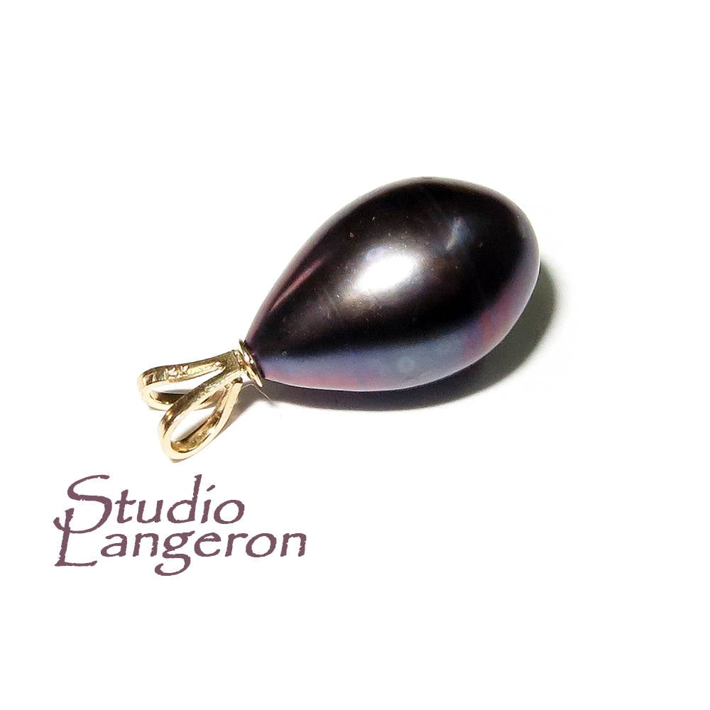 14K Pure Solid Yellow Gold Genuine Pearl Pendant, 14K Solid gold, Genuine pearl, Perl pendant, Elegant gift, Beautiful pendant, Black Pearl