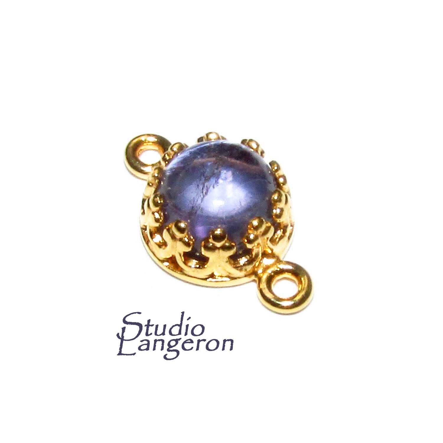 14K Gold Filled natural Iolite round Link Connector size 14x7 mm, Natural Iolite gold filled link, Jewelry making, Connector - 1 piece