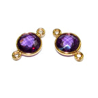 14K Gold Filled Checkerboard Amethyst Round Link Connector size 15x9 mm, Amethyst gold filled link, Jewelry making, Link connector - 1 piece