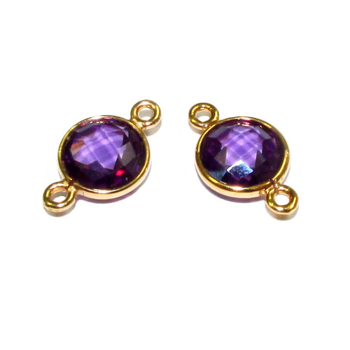 14K Gold Filled Checkerboard Amethyst Round Link Connector size 15x9 mm, Amethyst gold filled link, Jewelry making, Link connector - 1 piece