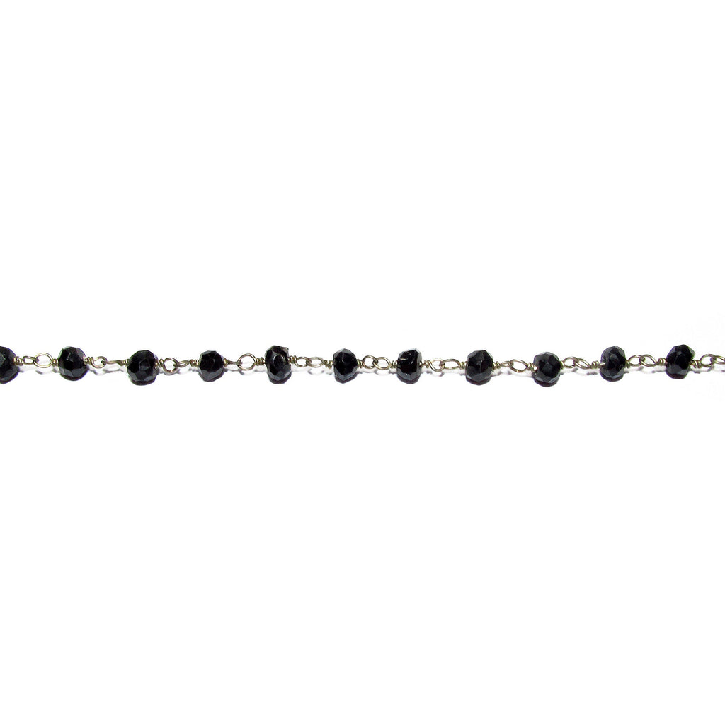 925 Sterling Silver Chain with black onyxes, silver shiny chain, Jewelry making, Natural black onyx, Chain with onyxes - 1 Ft (30 cm)