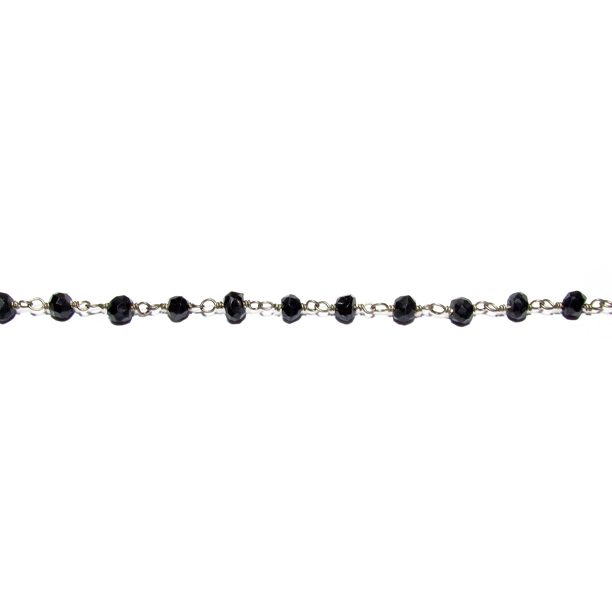 925 Sterling Silver Chain with black onyxes, silver shiny chain, Jewelry making, Natural black onyx, Chain with onyxes - 1 Ft (30 cm)