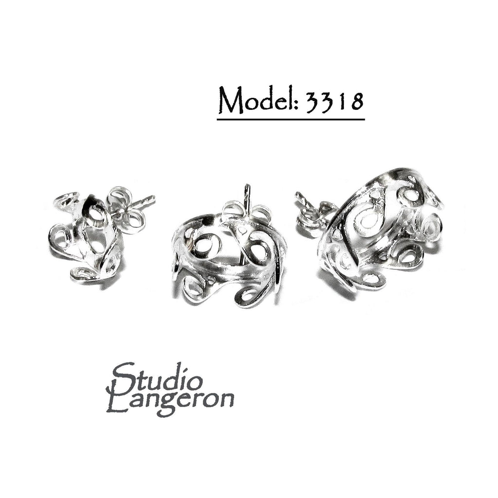 925 Sterling Silver Blank earrings size 8, 10, 12 mm, Bezel cup, Setting, Base Earring, Jewelry making, Silver Earrings - 1 pair (2 pieces)