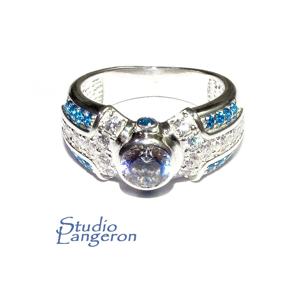 Blue and white topaz ring 925 sterling silver size 7, Handmade ring, single copy, sterling silver, Blue topaz ring, silver ring, gemstone