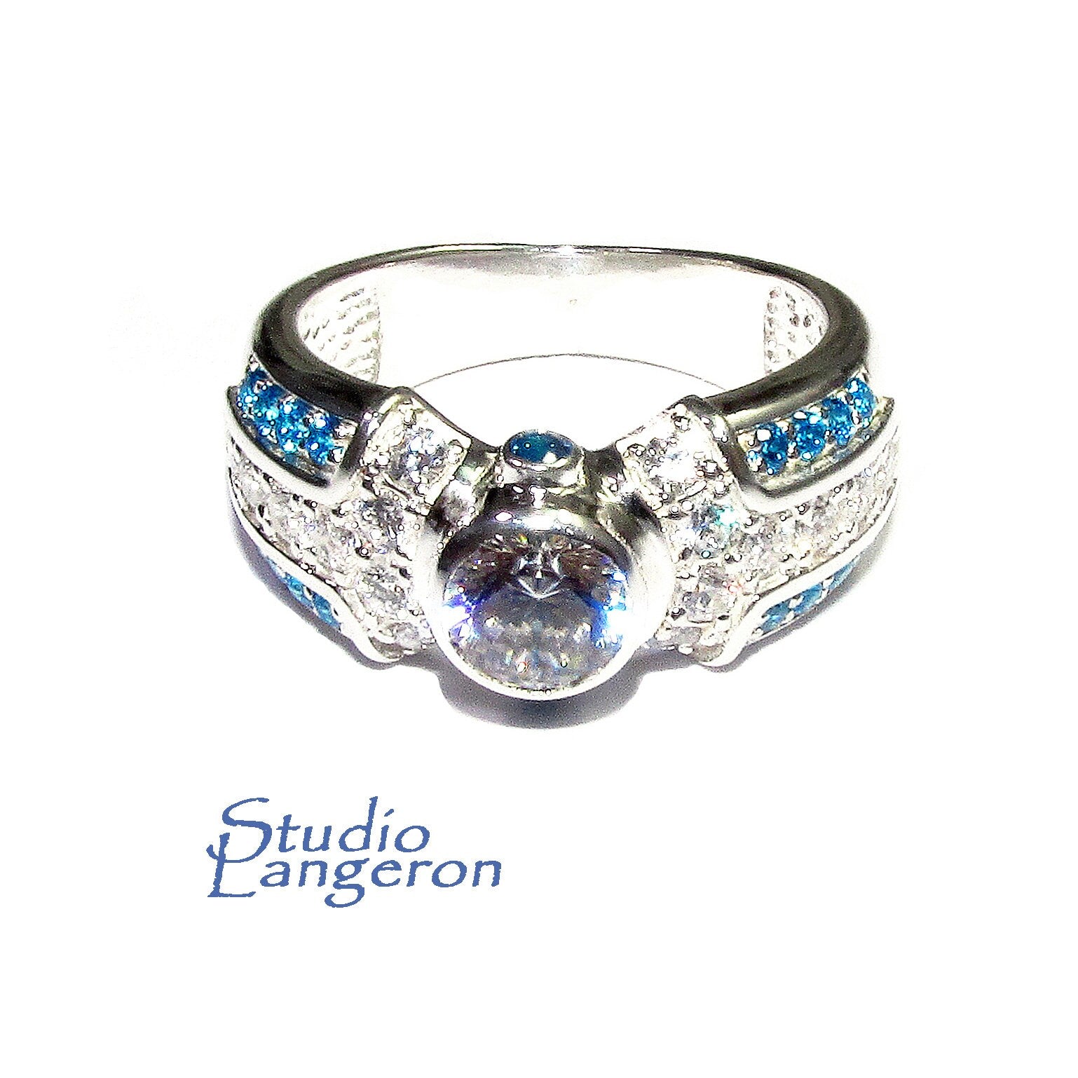 Blue and white topaz ring 925 sterling silver size 7, Handmade ring, single copy, sterling silver, Blue topaz ring, silver ring, gemstone