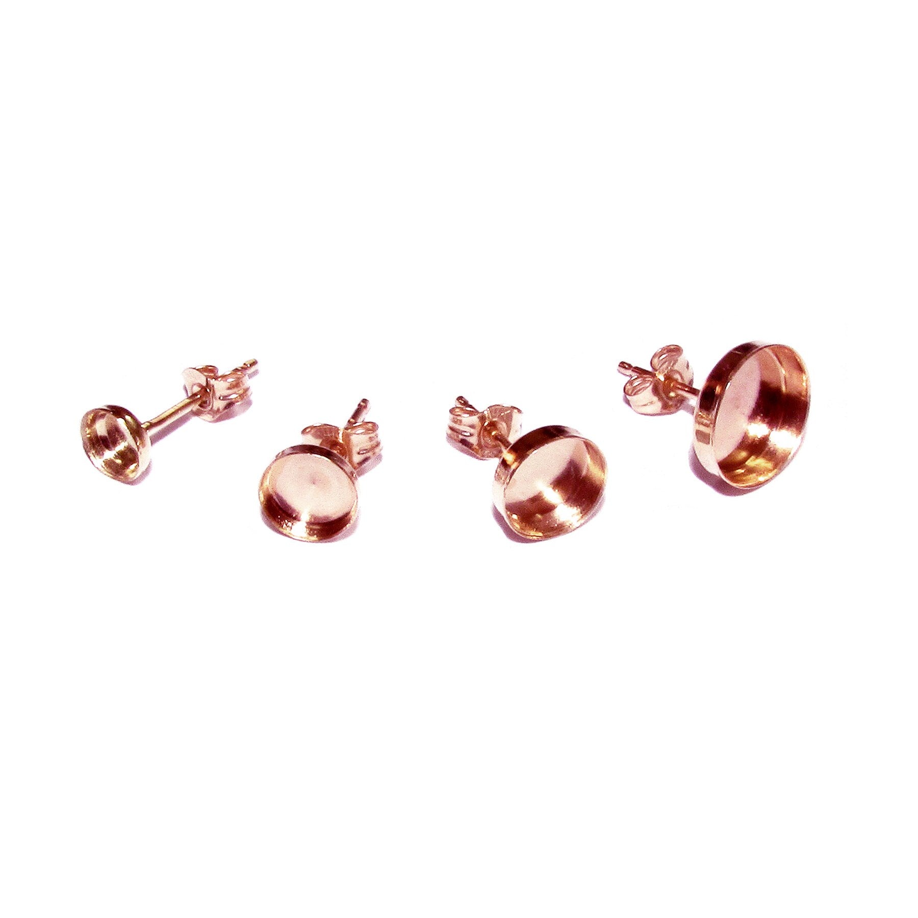 14K Solid Rose Gold Earrings Post With bezel cup size 3, 4, 5, 6, 8, 10 mm, Jewelry making, Bezel cups, Blank earrings - 1 pair (2 pieces)