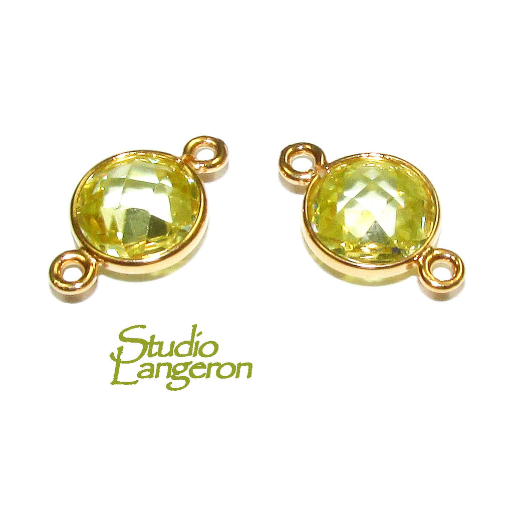 14K Gold Filled Checkerboard Lemon quartz Round Connector size 15x9mm, Jewelry making, gold filled link, Link connector, Connector - 1 piece