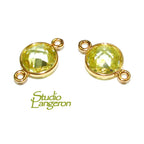 14K Gold Filled Checkerboard Lemon quartz Round Connector size 15x9mm, Jewelry making, gold filled link, Link connector, Connector - 1 piece