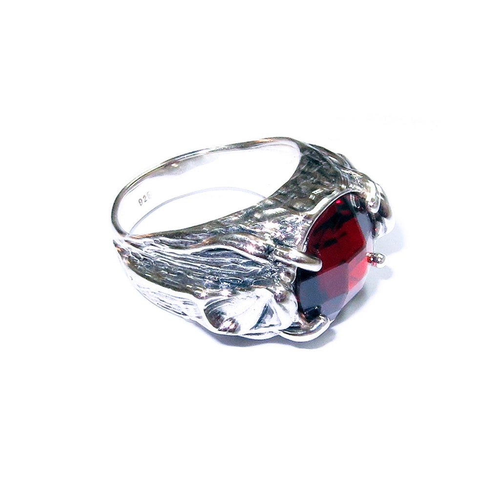 Statement Garnet ring 925 sterling silver size 7 1/2, Handmade ring, single copy, sterling silver, Garnet ring,  silver ring, red gemstone