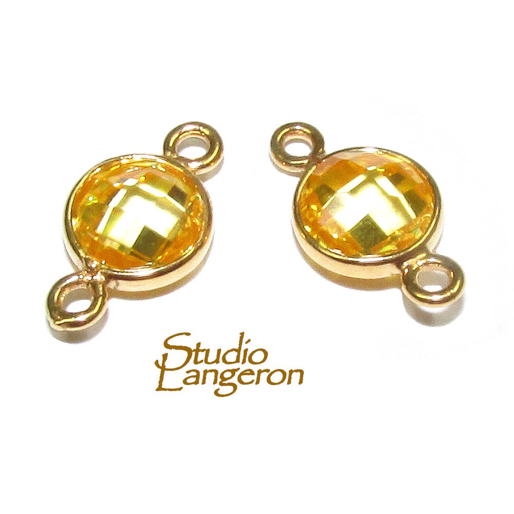 14K Gold Filled Checkerboard Citrine Round Link Connector size 12x7 mm, Citrine gold filled link, Link connector, Jewelry making - 1 piece