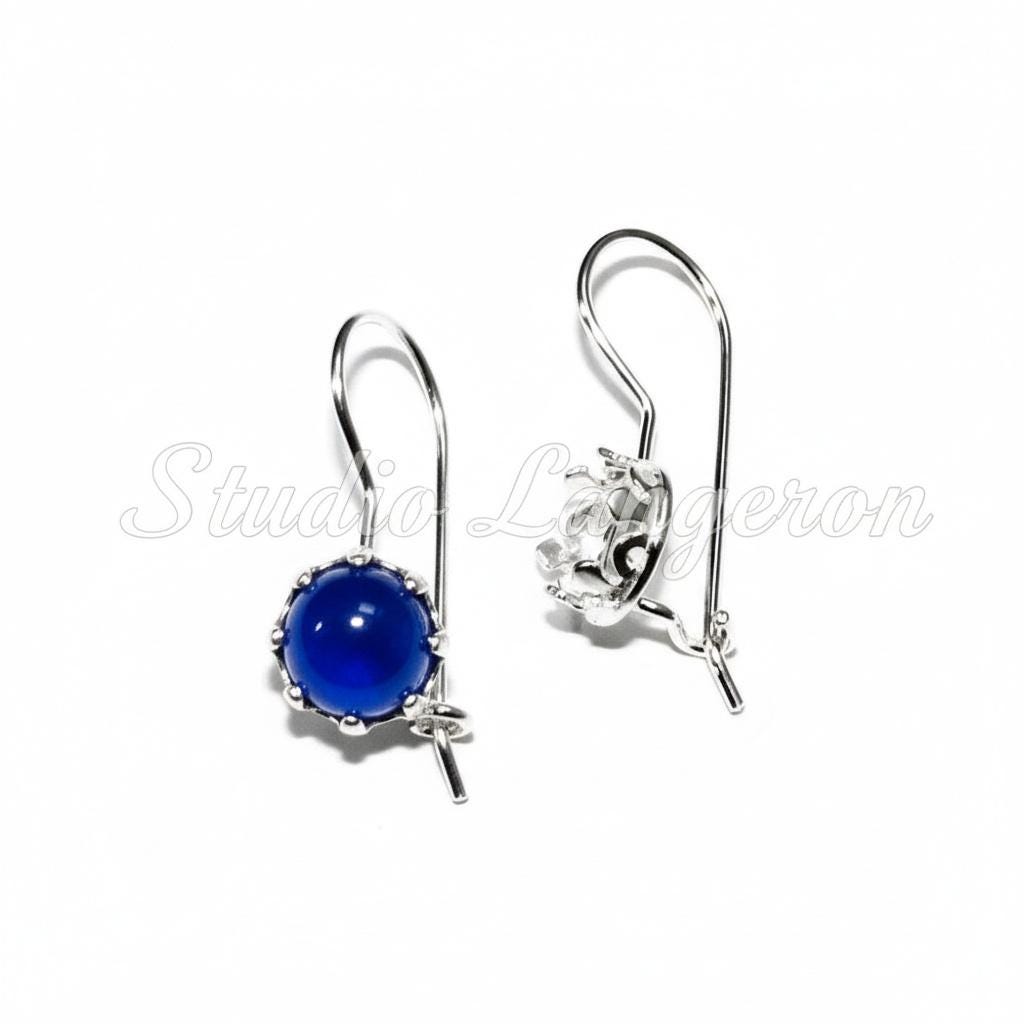 6 mm size 925 sterling silver blank earrings with round bezel cup, Jewelry making, Setting, bezel cup, base earrings - 1 pair (2 pieces)
