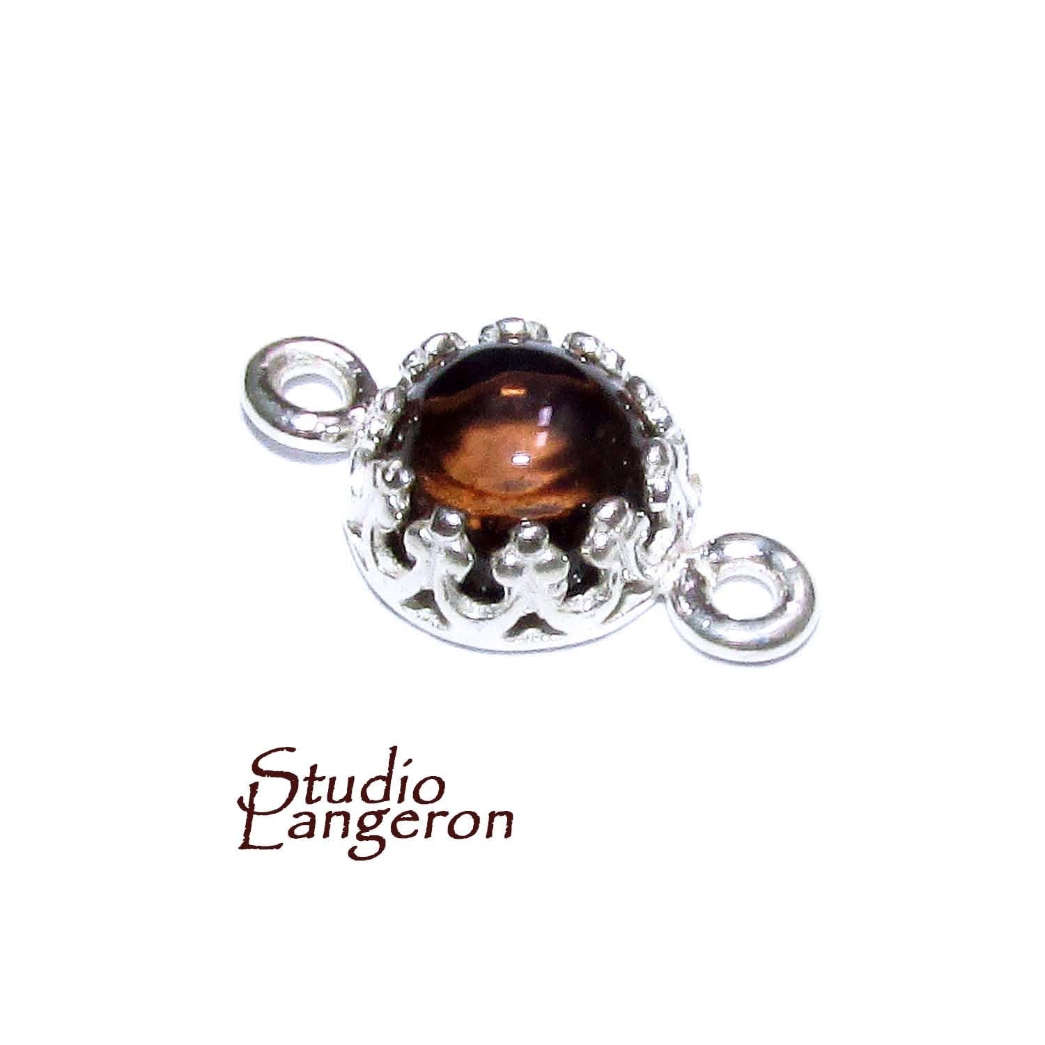 925 Sterling Silver natural Rauchtopaz round Link Connector size 14x7mm, Natural Rauchtopaz silver link, Jewelry making, Connector - 1 piece