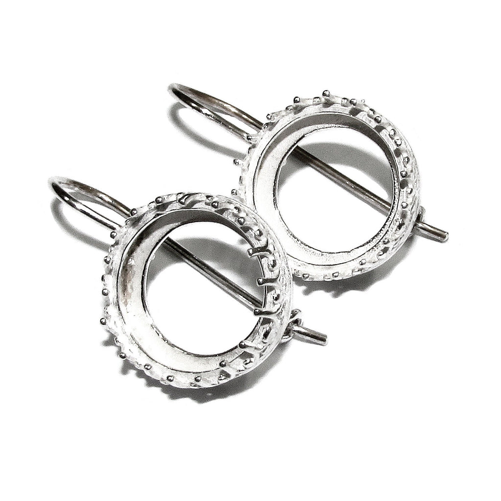 14 mm 925 sterling silver blank earrings with bezel cup, Jewelry making, Setting, bezel cup, base earrings, 925 silver - 1 pair (2 pieces)