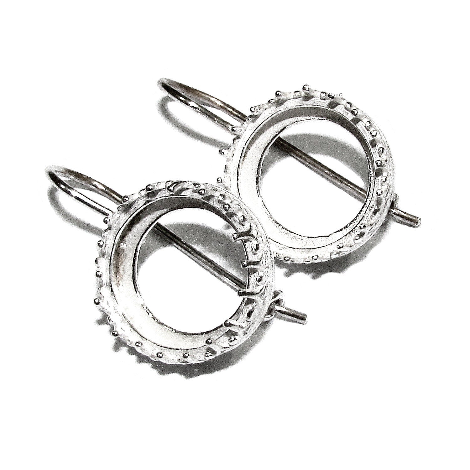 14 mm 925 sterling silver blank earrings with bezel cup, Jewelry making, Setting, bezel cup, base earrings, 925 silver - 1 pair (2 pieces)