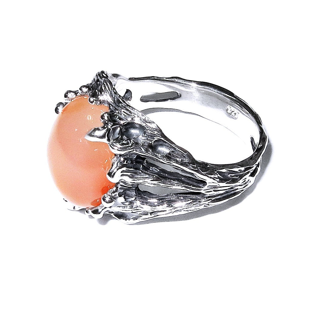 Statement Natural opal ring 925 sterling silver size 8, Handmade ring, single copy, sterling silver, Orange opal, silver ring, gemstone