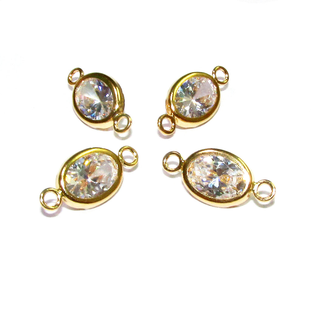 14K Gold Filled White topaz oval Link Connector size 10.0x5.0 mm, White topaz gold filled link, Link connector, Jewelry making - 1 piece