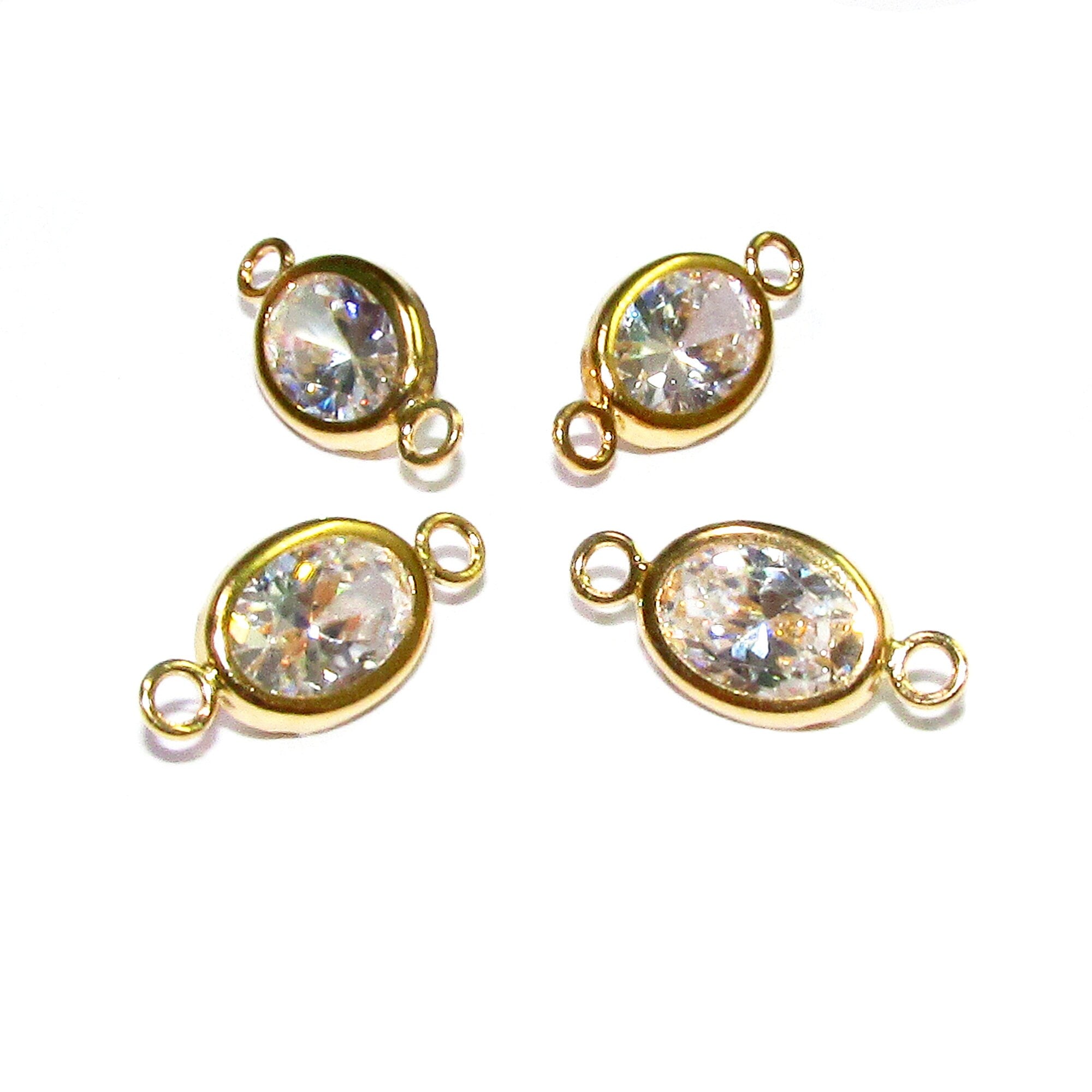 14K Gold Filled White topaz oval Link Connector size 10.0x5.0 mm, White topaz gold filled link, Link connector, Jewelry making - 1 piece