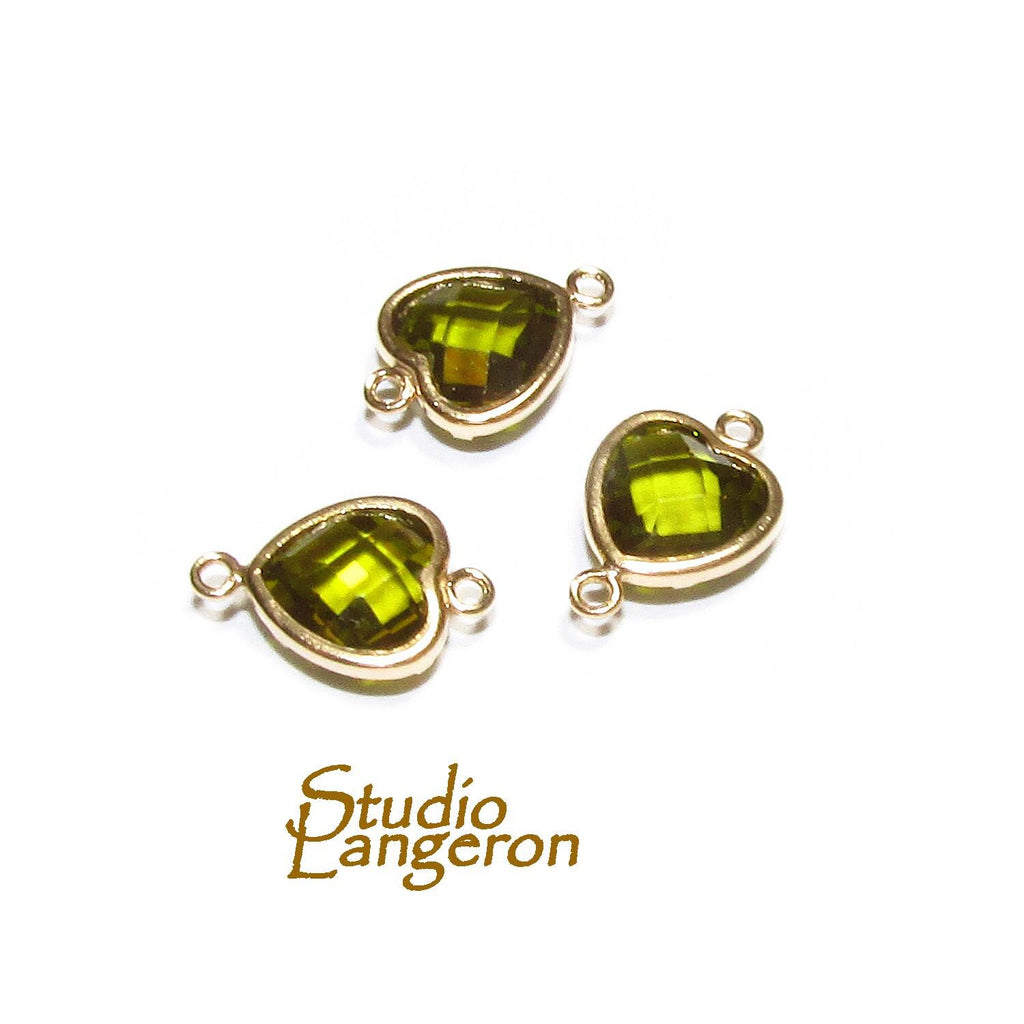 14K Gold Filled Checkerboard Peridot triangular Link Connector size 6mm, Peridot gold filled link, Link connector, Connector - 1 piece