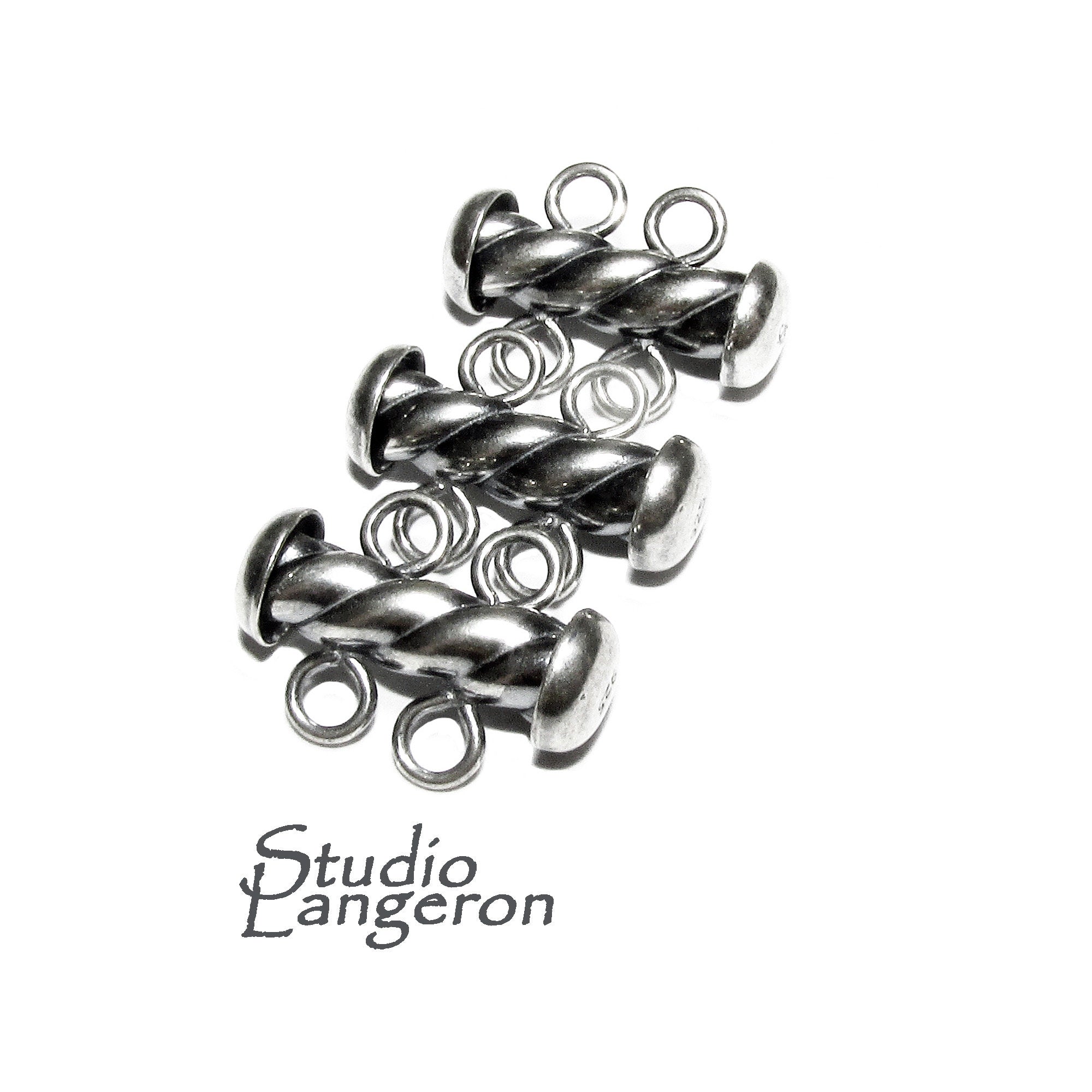 925 Sterling Silver Oxidized Twisted Tube Bar Clasp 2-Hole size 4.3x16 mm, Silver Clasps, Slide Clasps, Jewelry making, Tube clasp - 1 piece