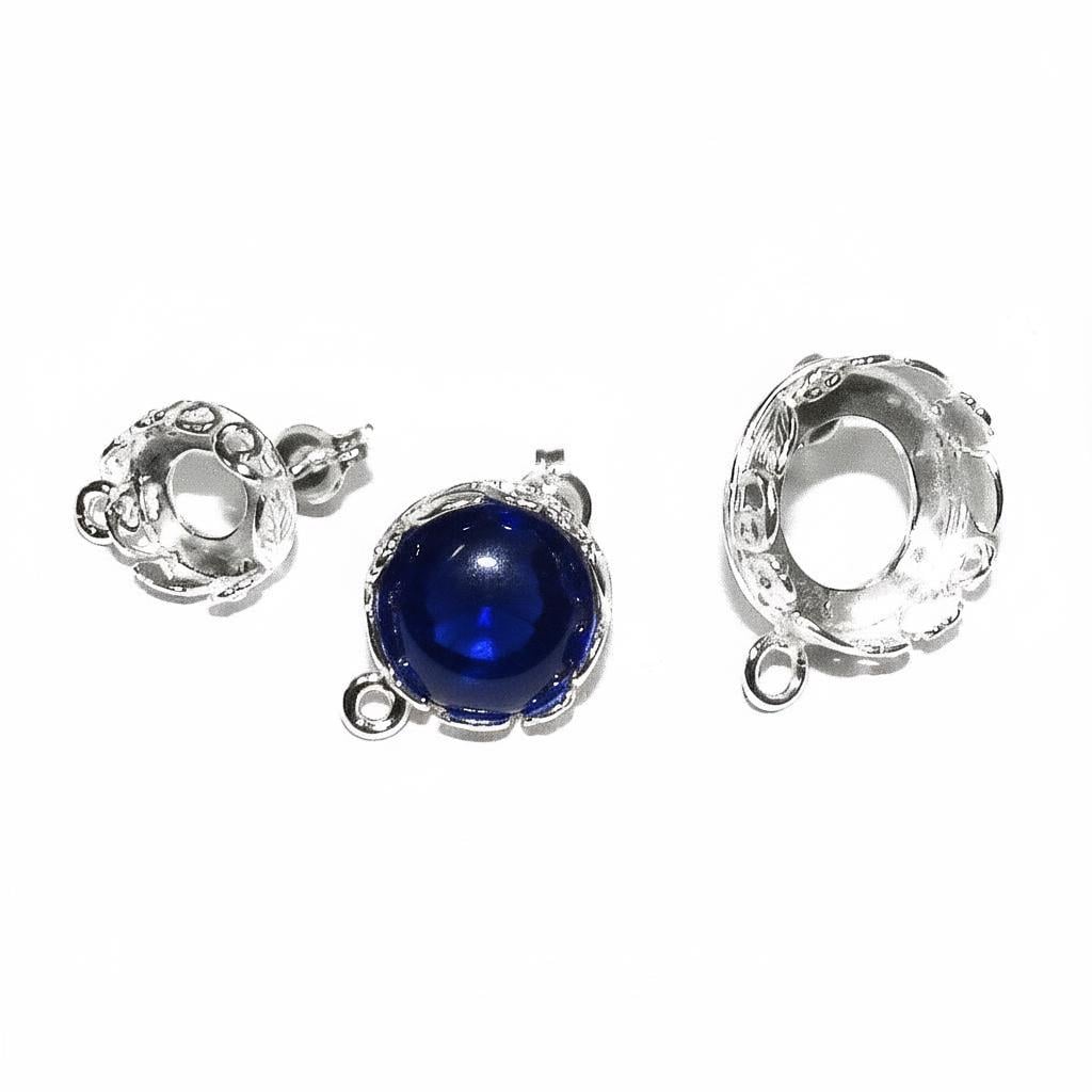 925 Sterling Silver Blank earrings size 8, 10, 12 mm with closed ring, Bezel cup, Base earrings, Jewelry making, Setting - 1 pair (2 pieces)