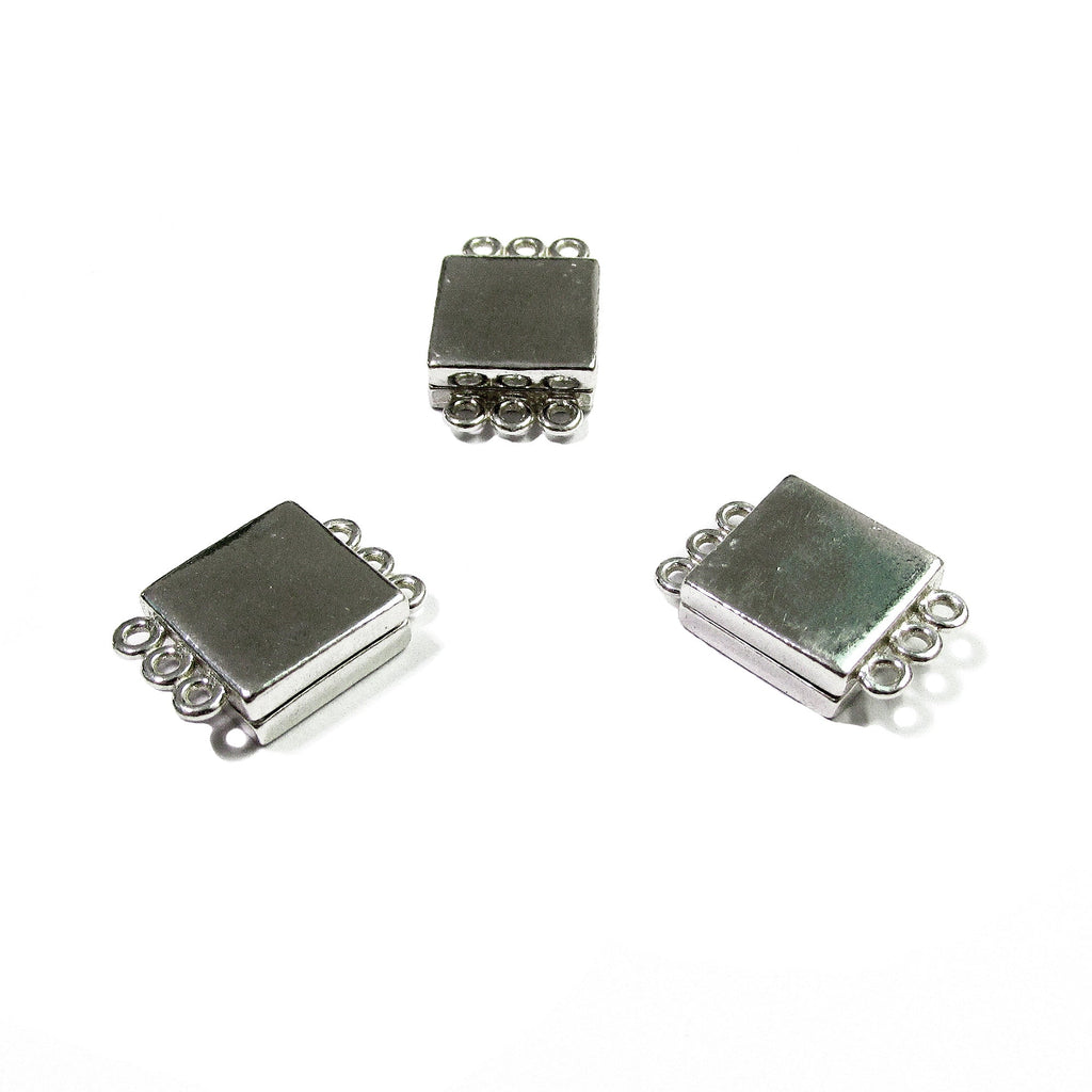 925 Sterling Silver Magnetic Square Button Clasps with three loops, Magnetic clasp, Silver clasp, Jewelry making, 925 silver clasp - 1 piece