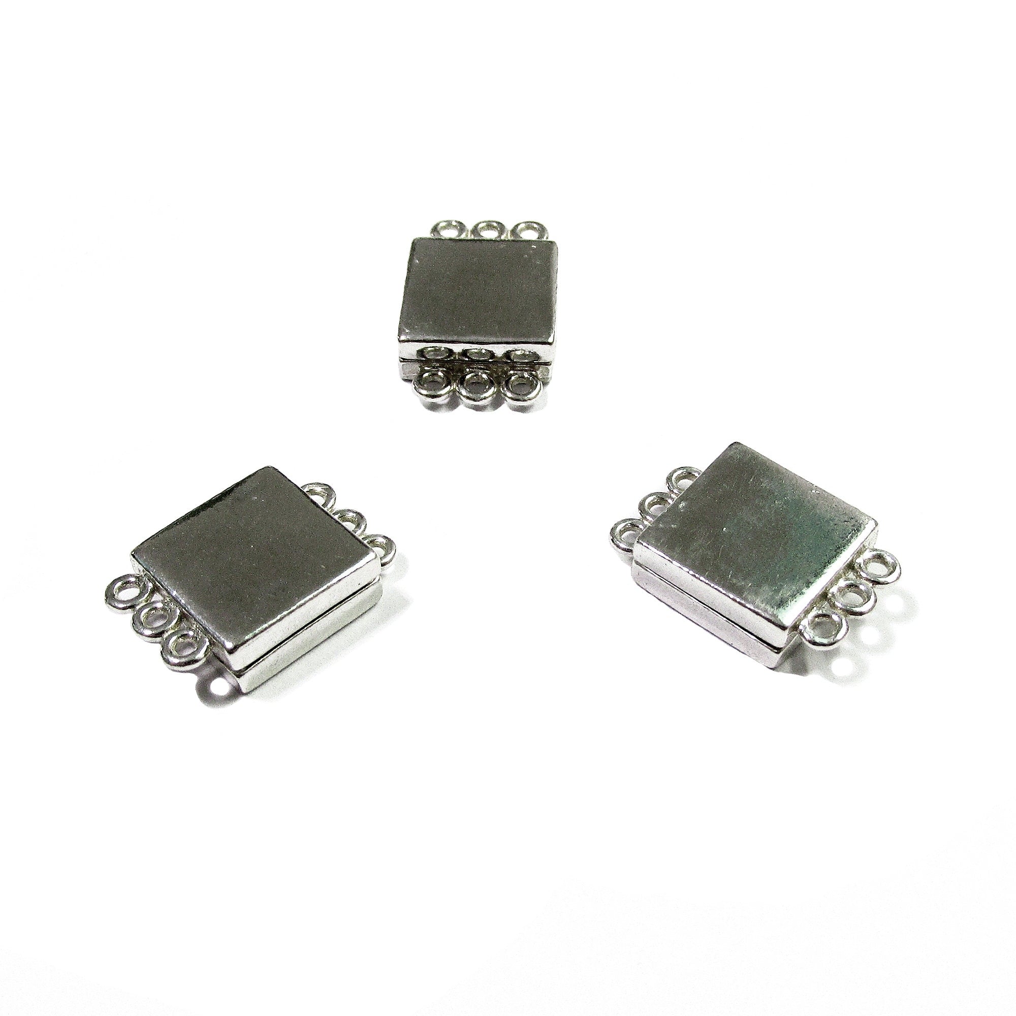925 Sterling Silver Magnetic Square Button Clasps with three loops, Magnetic clasp, Silver clasp, Jewelry making, 925 silver clasp - 1 piece