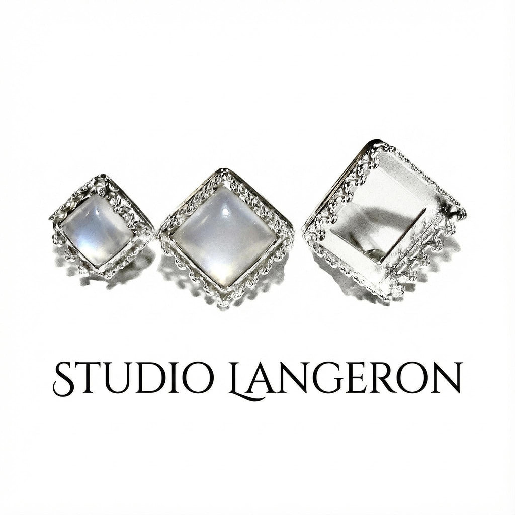 925 Sterling Silver Blank earrings size 8x8, 10x10, 12x12 mm, square Bezel cup, Jewelry making, Setting, Base Earrings - 1 pair (2 pieces)
