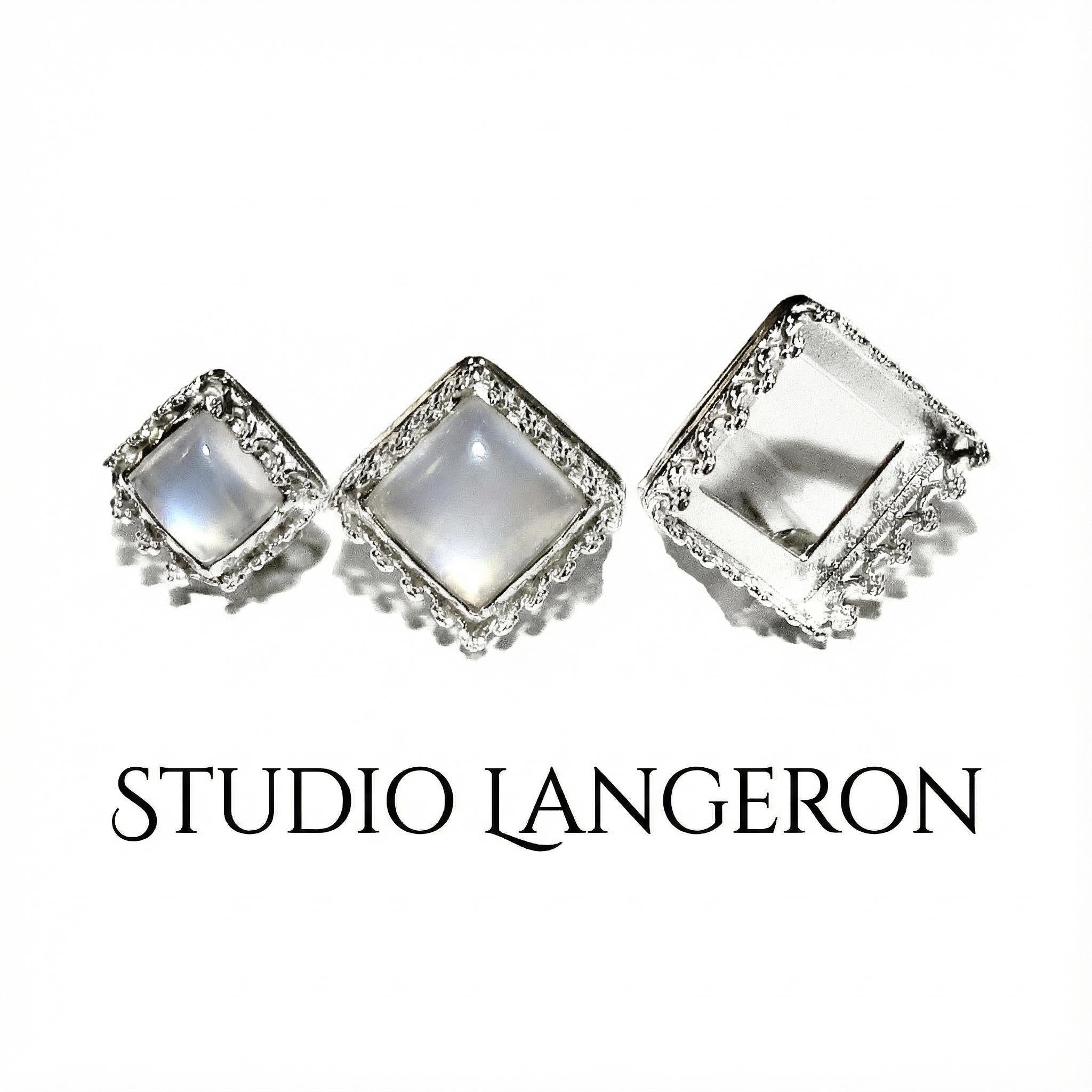 925 Sterling Silver Blank earrings size 8x8, 10x10, 12x12 mm, square Bezel cup, Jewelry making, Setting, Base Earrings - 1 pair (2 pieces)