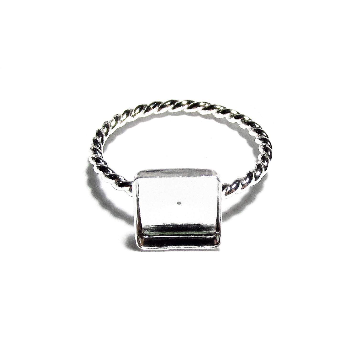 925 sterling silver twisted blank ring with bezel cup 8x8mm size 4, 5, 6, 7, 8, 9, 10, 11, bezel cup, base ring, Jewelry making - 1 piece