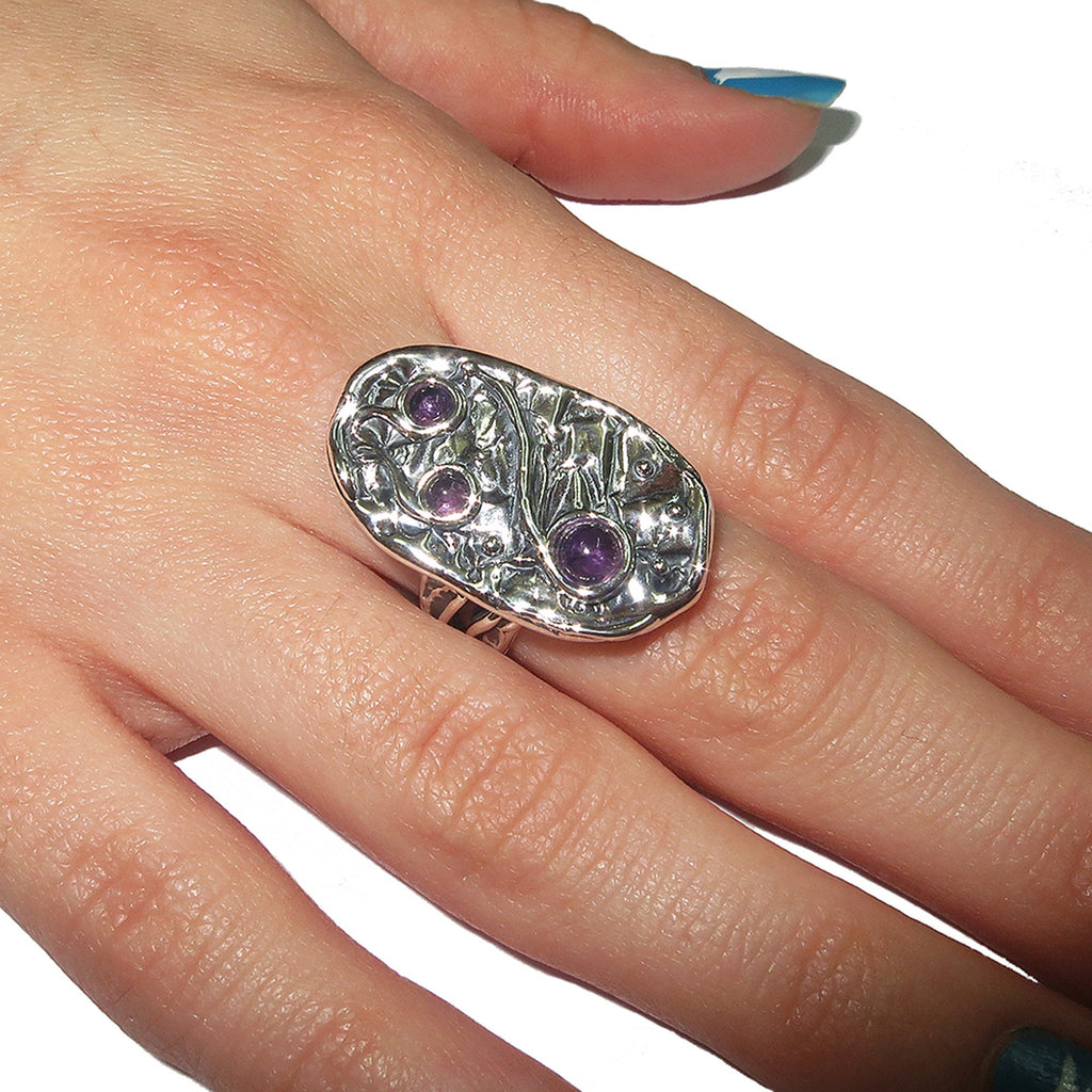Natural Amethysts ring 925 sterling silver size 6, Handmade ring, single copy, Natural Amethysts, silver ring, Statement ring, Amethyst ring