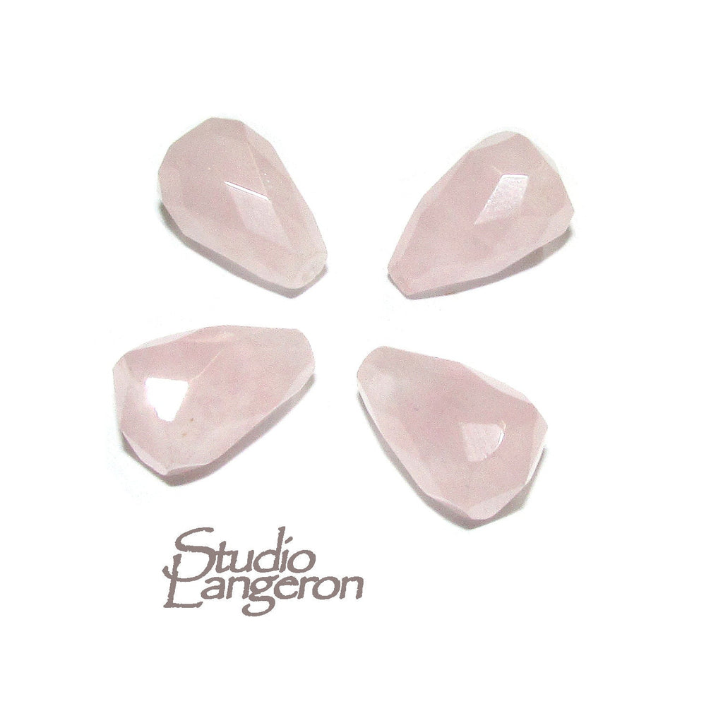 Natural Rose quartz Teardrop faceted Beads size 14x9 mm, Rose quartz beads, Half Drilled Beads, Jewelry making - 1 piece