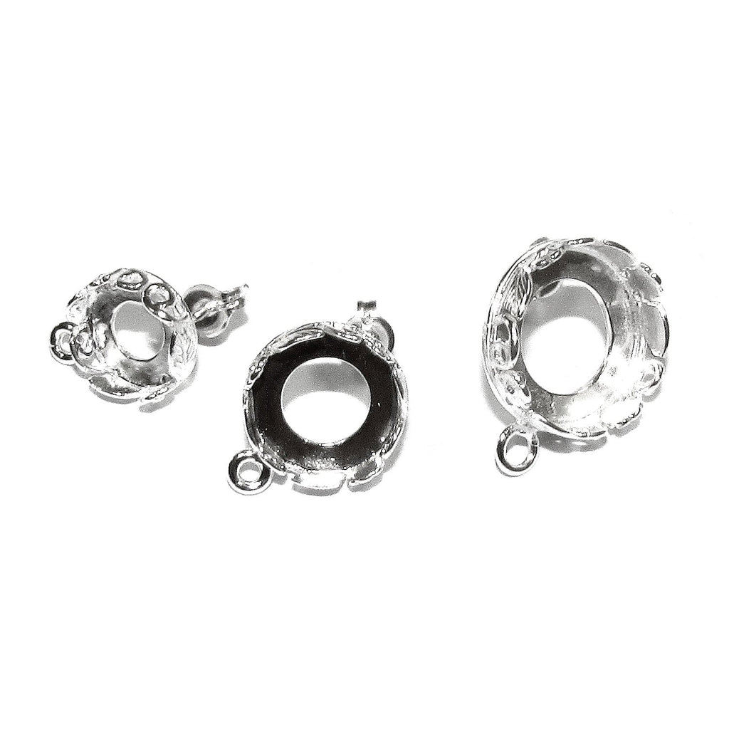 925 Sterling Silver Blank earrings size 8, 10, 12 mm with closed ring, Bezel cup, Base earrings, Jewelry making, Setting - 1 pair (2 pieces)