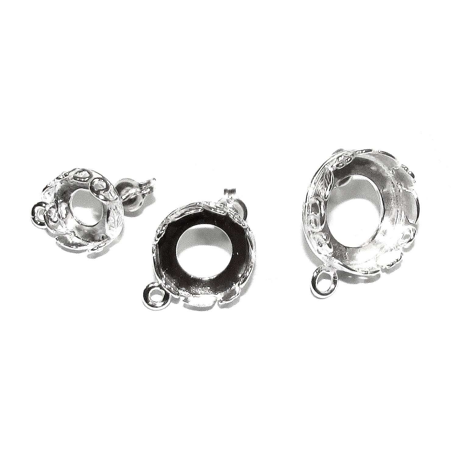 925 Sterling Silver Blank earrings size 8, 10, 12 mm with closed ring, Bezel cup, Base earrings, Jewelry making, Setting - 1 pair (2 pieces)