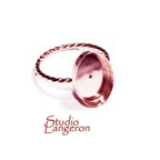 14K Rose gold filled twisted blank ring with bezel cup 10x14mm size 4, 5, 6, 7, 8, 9, 10, 11, Base ring, Bezel cup, Jewelry making - 1 piece