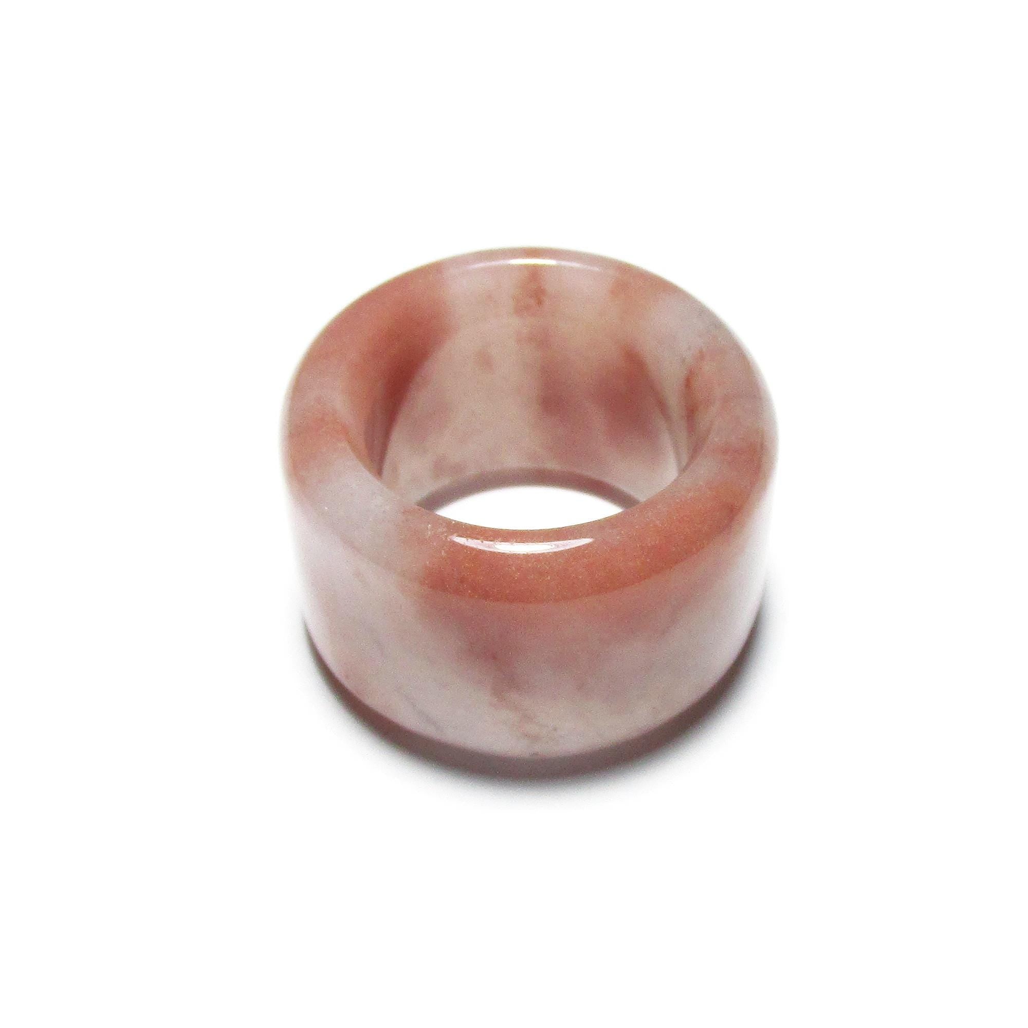 Handmade Rose Jade Band Ring, Natural Gemstone, Unisex Size 12