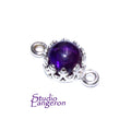 925 Sterling Silver natural Amethyst round Link Connector size 14x7 mm, Natural Amethyst silver link, Jewelry making, Connector - 1 piece
