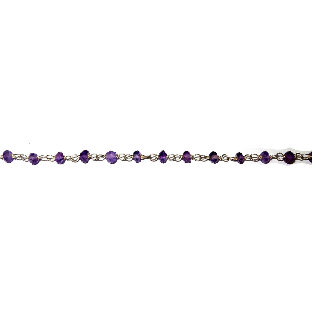 925 Sterling Silver Chain with amethysts, silver shiny chain, Jewelry making, Natural amethyst, Chain with amethysts - 1 Ft (30 cm)