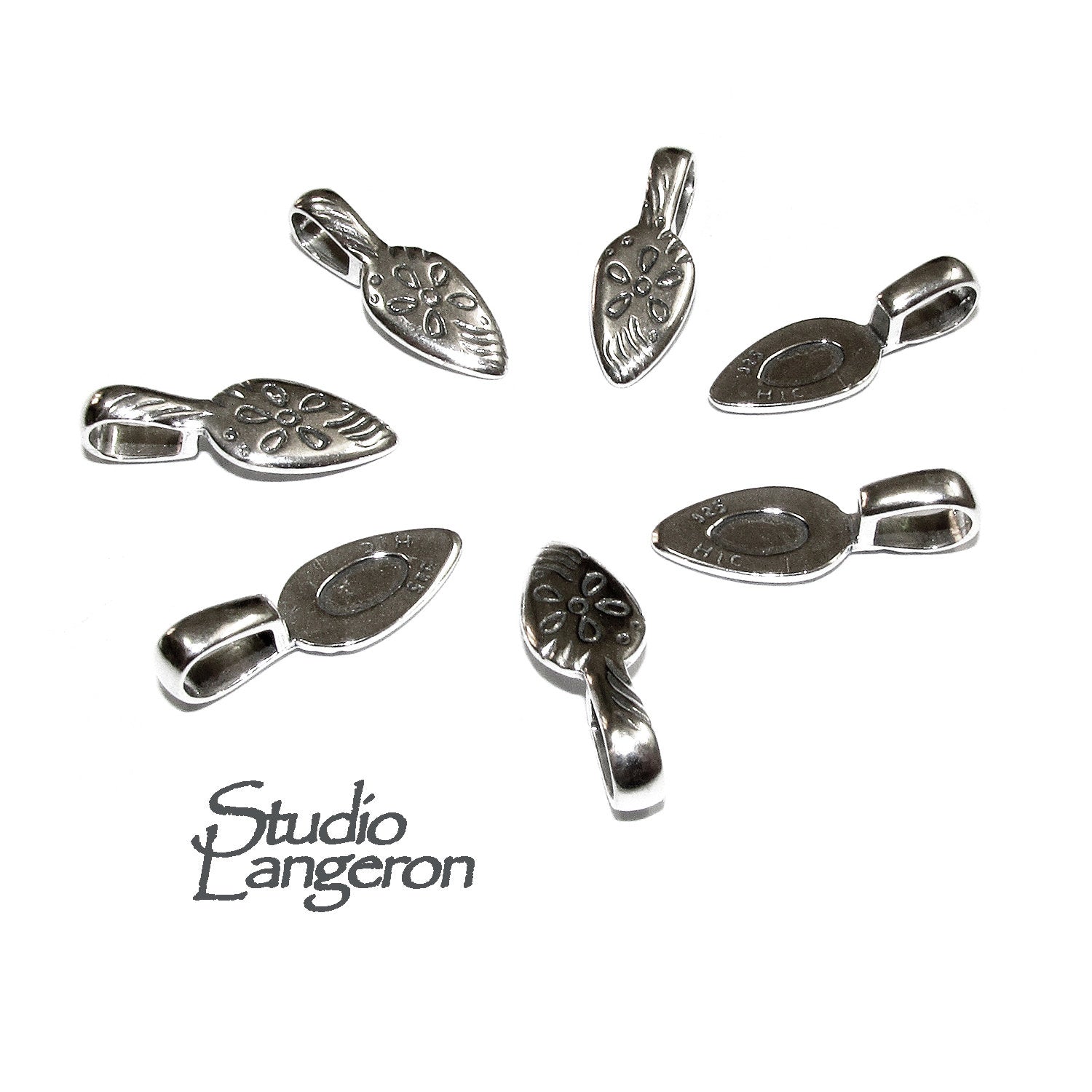 925 Sterling silver large Glue-on Flat Pad Pendant Bails, sterling silver Bail, Bail silver, Jewelry making, Glue-on bail, Bail - 1 piece