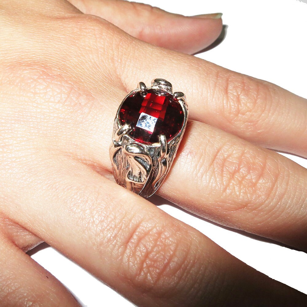 Statement Garnet ring 925 sterling silver size 7 1/2, Handmade ring, single copy, sterling silver, Garnet ring,  silver ring, red gemstone