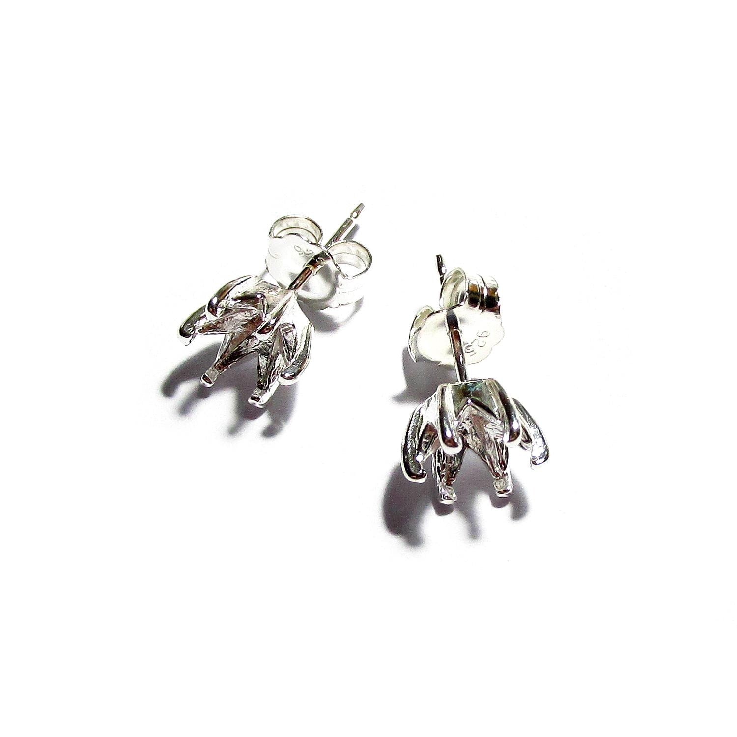 925 Sterling Silver Round blank earrings with 6-Prong Setting size 5, 6, 8mm, Earring Post, Jewelry making, Setting - 1 pair (2 piece)