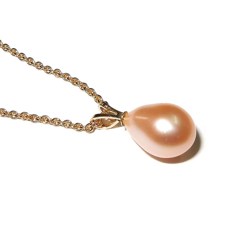 14K Pure Solid Yellow Gold Genuine Pearl Pendant, 14K Solid gold, Genuine pearl, Perl pendant, Elegant gift, Beautiful pendant, Pink pearl