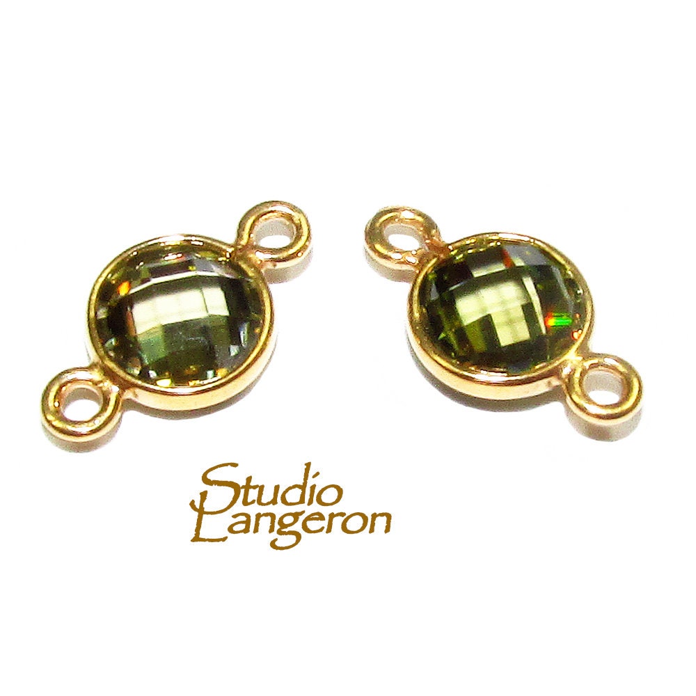 14K Gold Filled Checkerboard Peridot Round Link Connector size 12x7 mm, Peridot gold filled link, Link connector, Jewelry making - 1 piece