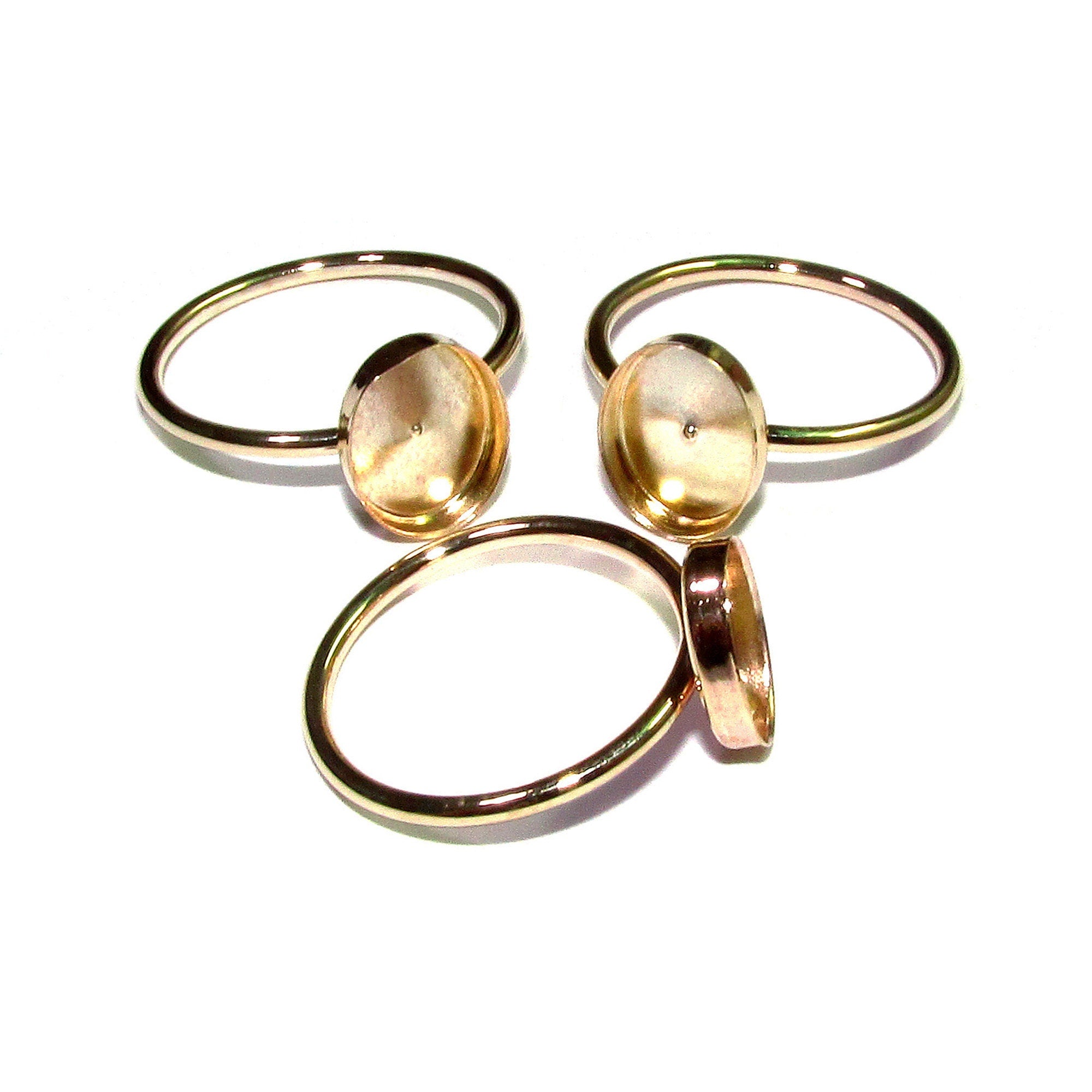 14K Yellow solid gold blank ring with bezel cup 8x10mm size 4 - 11, Jewelry making, base ring, bezel cup, Solid gold ring - 1 piece