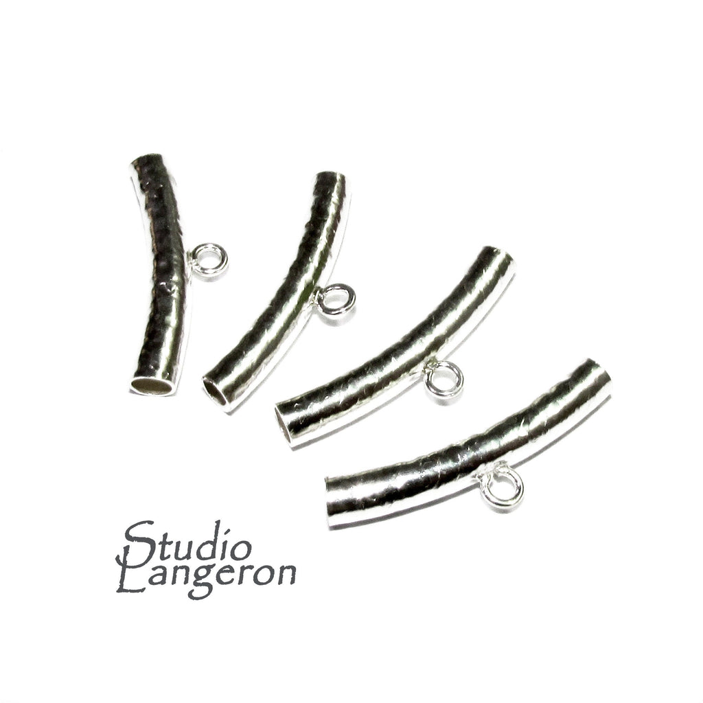 925 Sterling silver Hammered Tube Pendant Bail with Ring size 4.0x25 mm, tube pendant, tube silver, Jewelry making, tube bracelet - 1 piece